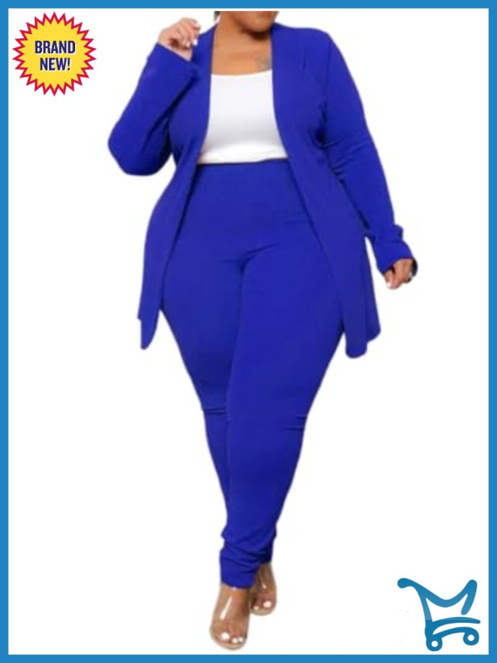 Plus Size 2 Piece Blazer Pant Set Long Sleeve Open Front Office Suit